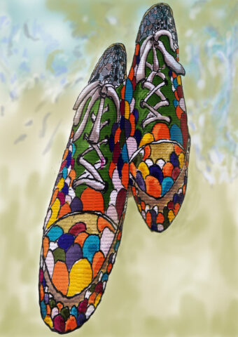 Abstract yellow and red shoes