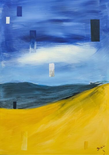 sky and sand oil painting blue and yellow