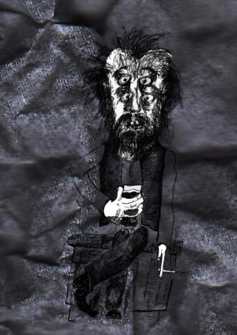 A long night in the pub, drawing of customer